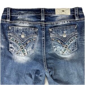 Miss Me Jeans Women 33x33 Midrise Bootcut Dark Wash Blue Embroidered 5 Pocket
